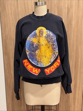 Yeezy Kanye JESUS IS KINGNavyish/Black Sweatshirt with Yellow Graphic "New York"